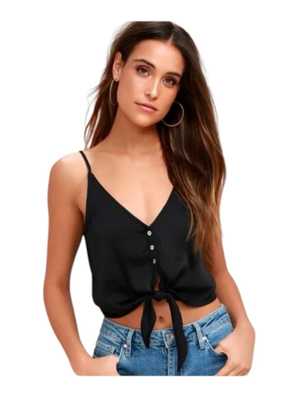 Free People Two Tie for You Cropped Camisole Black Medium
